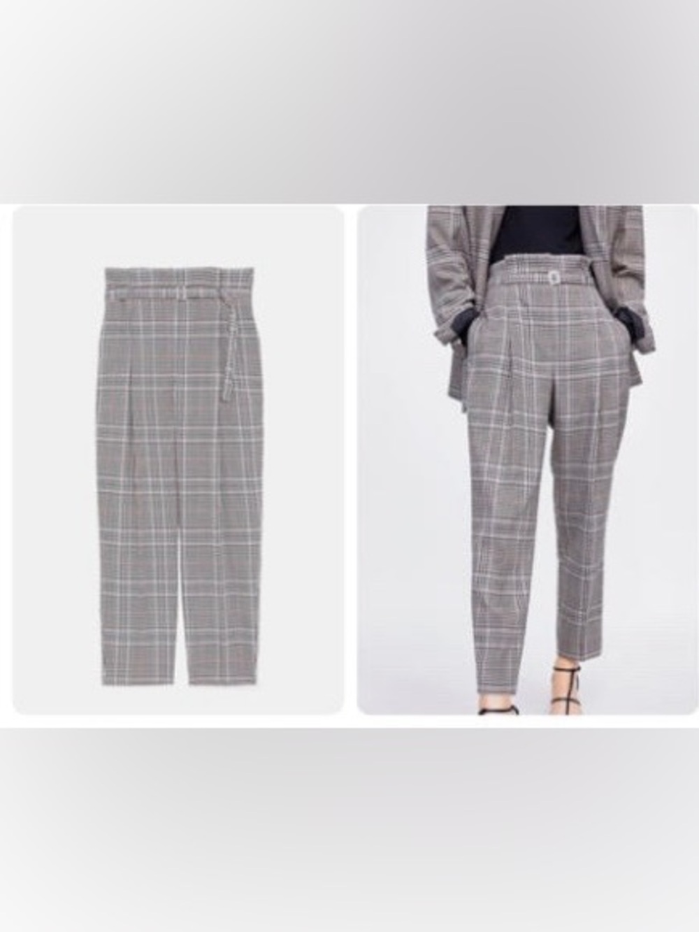 ZARA Basic Houndstooth Check Wide Leg Cropped Pants Black Tan Size S